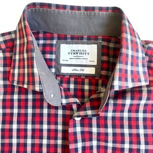 Charles Tyrwhitt Red/Navy Micro Check Slim Fit Dress Shirt Men’s L 16.5x36